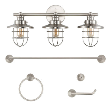 Ellis 24" 3-Light Industrial Farmhouse Vanity Light with Bathroom Hardware Accessory Set - JONATHAN Y